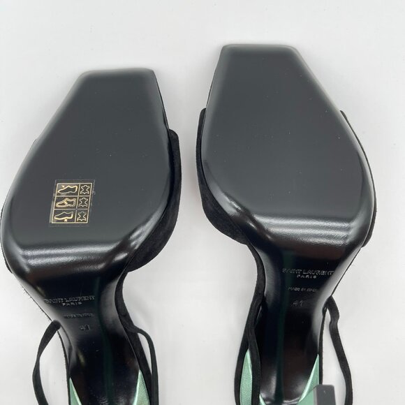 SAINT LAURENT | Vitti Sandal in Nero & Hope Green Black Suede - Picture 12 of 13